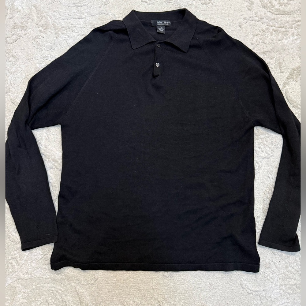 Slates Dockers Black‎ Silk Cotton Knit Polo Sweater Long Sleeve Size L